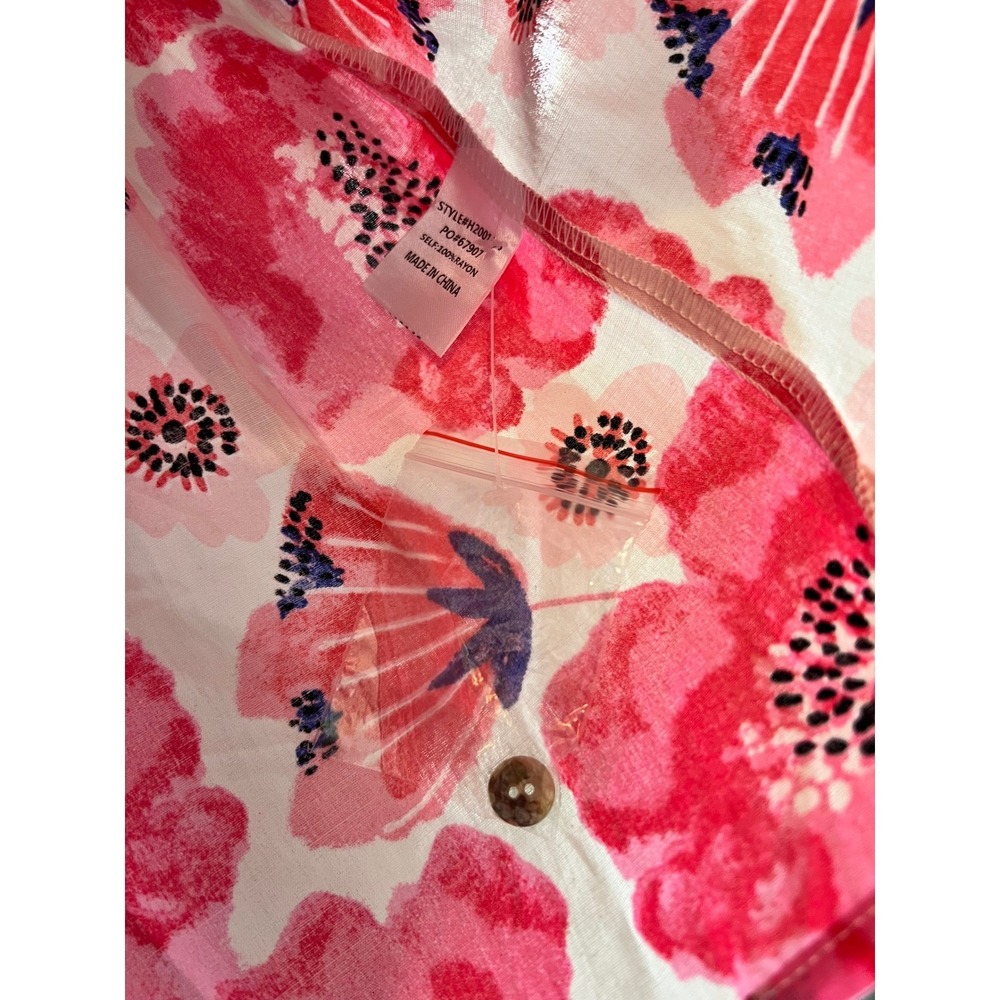 Jodifl Womens Pink Floral Poppy Ruffle Neck Flutter Sleeve Babydoll Top Medium - Picture 9 of 11